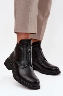 Ocieplane Botki Damskie Na Zamek Z Ozdobnym Detalem Czarne Roselle