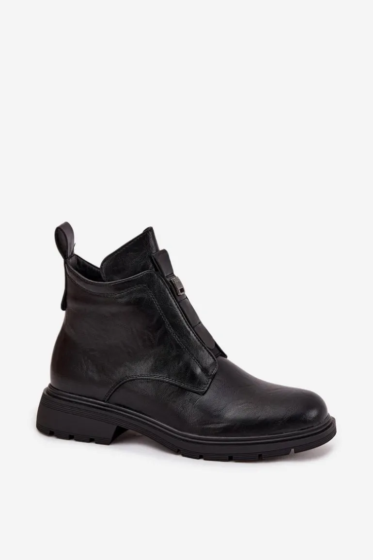 Ocieplane Botki Damskie Na Zamek Z Ozdobnym Detalem Czarne Roselle