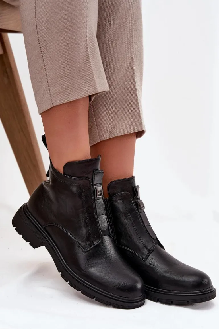 Ocieplane Botki Damskie Na Zamek Z Ozdobnym Detalem Czarne Roselle