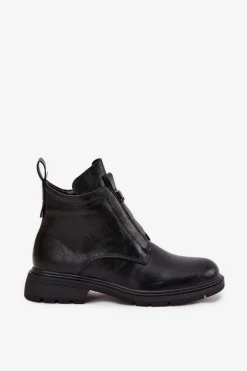 Ocieplane Botki Damskie Na Zamek Z Ozdobnym Detalem Czarne Roselle