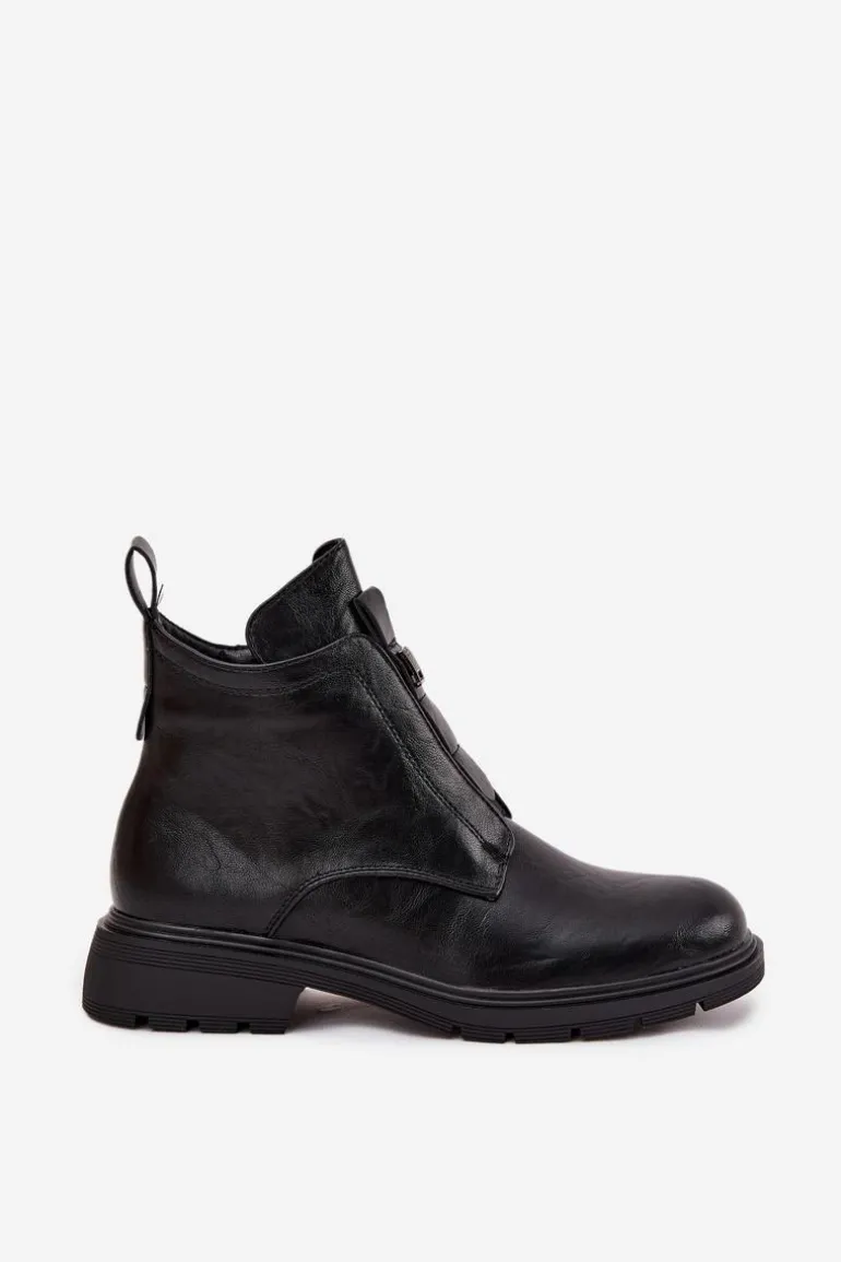 Ocieplane Botki Damskie Na Zamek Z Ozdobnym Detalem Czarne Roselle