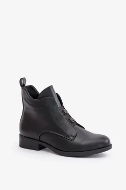 Ocieplane Botki Damskie Na Płaskim Obcasie Z Eko Skóry S.Barski HY42-716 Czarne