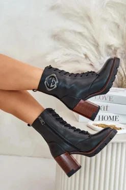 Ocieplane Botki Damskie Na Słupku Vinceza 58359 Czarne