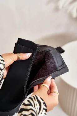 Ocieplane Botki Damskie Na Słupku Na Zamek Czarne Narielis