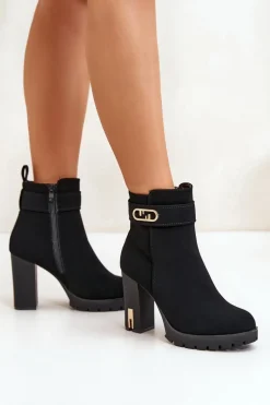 Ocieplane Botki Damskie Na Słupku Na Zamek Czarne Narielis