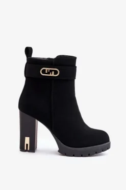 Ocieplane Botki Damskie Na Słupku Na Zamek Czarne Narielis