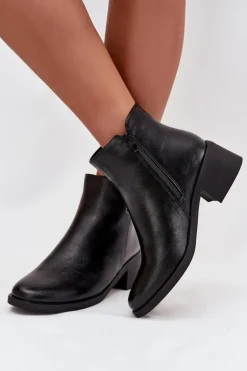 Ocieplane Botki Damskie Na Klocku Czarne Delmira