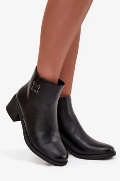 Ocieplane Botki Damskie Na Klocku Czarne Delmira
