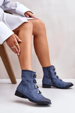 Ocieplane Botki Damskie Na Zamek Niebieskie Evalith