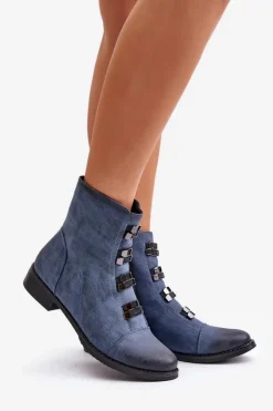 Ocieplane Botki Damskie Na Zamek Niebieskie Evalith