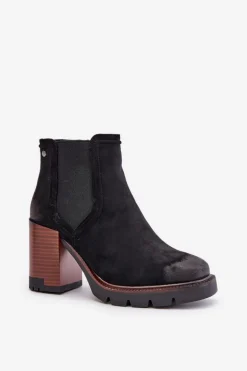 Ocieplane Botki Damskie Na Słupku Z Eko Zamszu Vinceza 58356 Czarne