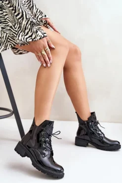 Ocieplane Botki Damskie Na Niskim Obcasie Lakierowane Vinceza 58136 Czarne