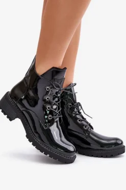 Ocieplane Botki Damskie Na Niskim Obcasie Lakierowane Vinceza 58136 Czarne