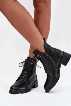 Ocieplane Botki Damskie Na Klocku Vinceza 58602 Czarne