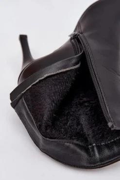 Ocieplane Botki Damskie Na Szpilce Eko Skórzane Czarne Nolisse