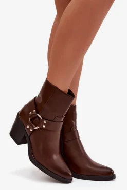 Ocieplane Botki Damskie Na Słupku Z Ozdobnym Elementem Brązowe Jurelle