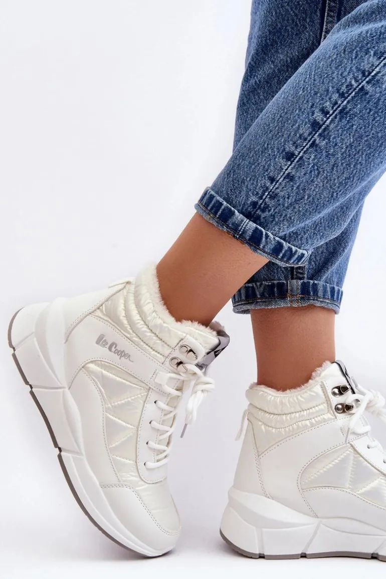Ocieplane Botki Damskie Na Platformie Lee Cooper LCJ-23-44-1983L Białe