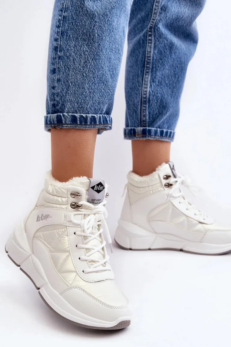 Ocieplane Botki Damskie Na Platformie Lee Cooper LCJ-23-44-1983L Białe