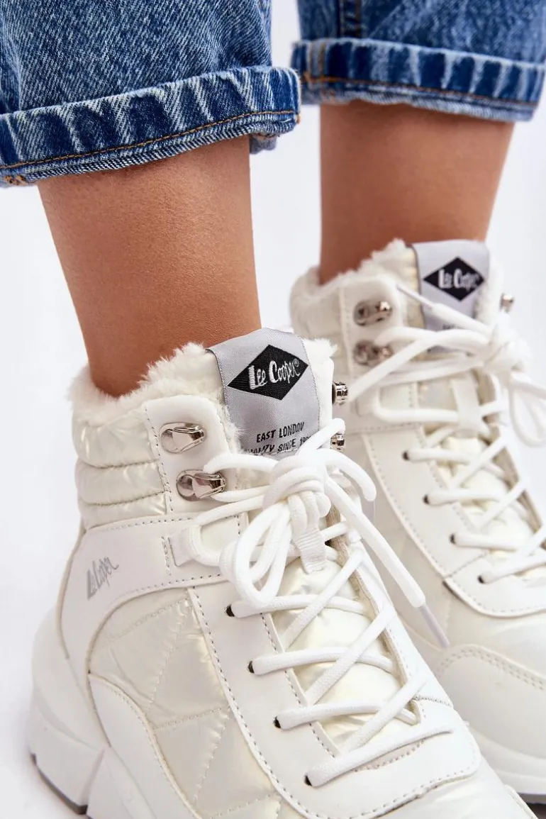 Ocieplane Botki Damskie Na Platformie Lee Cooper LCJ-23-44-1983L Białe