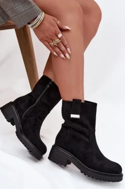 Ocieplane Botki Damskie Na Niskim Obcasie Czarne Mirellea