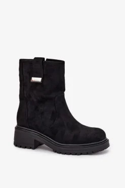Ocieplane Botki Damskie Na Niskim Obcasie Czarne Mirellea