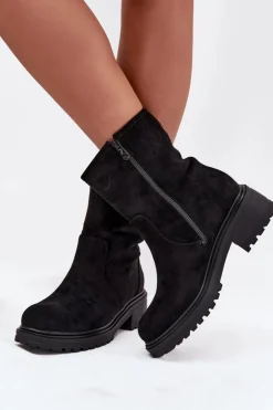 Ocieplane Botki Damskie Na Niskim Obcasie Czarne Mirellea