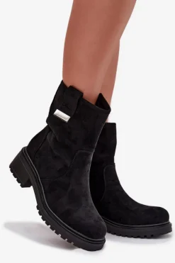 Ocieplane Botki Damskie Na Niskim Obcasie Czarne Mirellea