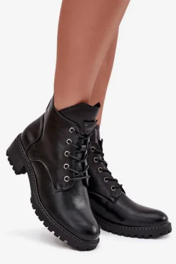 Ocieplane Botki Damskie Na Klocku Vinceza 58609 Czarne