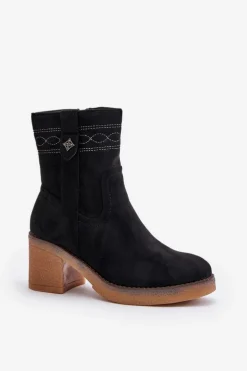 Ocieplane Botki Damskie Na Obcasie Słupku Czarne Vailia