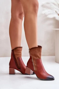 Ocieplane Botki Damskie Na Obcasie Słupku Brązowe Relabina