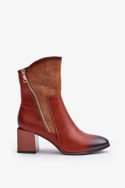 Ocieplane Botki Damskie Na Obcasie Słupku Brązowe Relabina