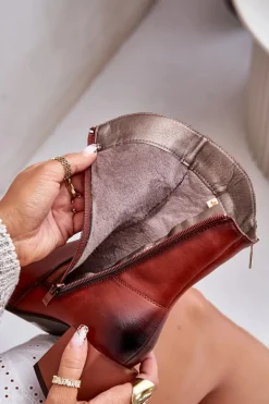 Ocieplane Botki Damskie Na Obcasie Słupku Brązowe Relabina