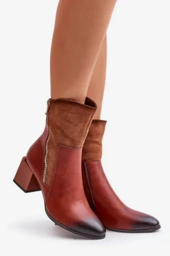 Ocieplane Botki Damskie Na Obcasie Słupku Brązowe Relabina