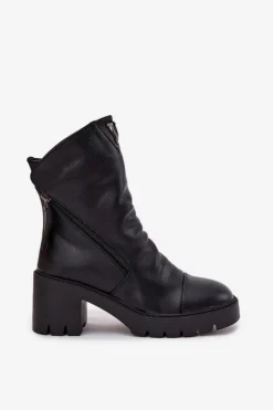 Ocieplane Botki Damskie Na Masywnym Obcasie Z Podwójnym Zamkiem Vinceza 58605 Czarne