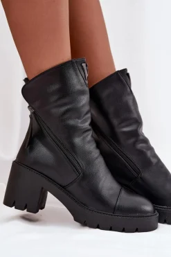 Ocieplane Botki Damskie Na Masywnym Obcasie Z Podwójnym Zamkiem Vinceza 58605 Czarne