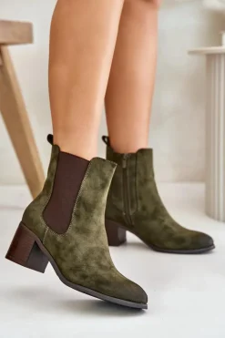 Ocieplane Botki Damskie Na Słupku Ciemnozielone Radeya