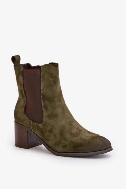 Ocieplane Botki Damskie Na Słupku Ciemnozielone Radeya