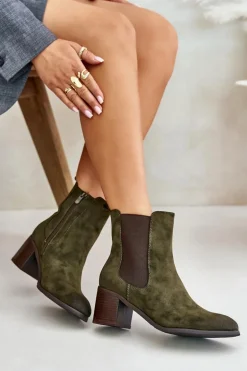 Ocieplane Botki Damskie Na Słupku Ciemnozielone Radeya