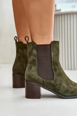 Ocieplane Botki Damskie Na Słupku Ciemnozielone Radeya