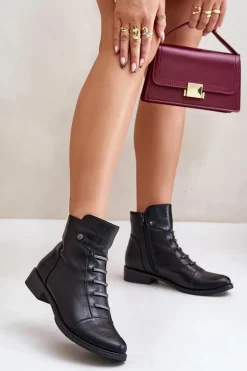 Ocieplane Botki Damskie Na Płaskim Obcasie Czarne Labise