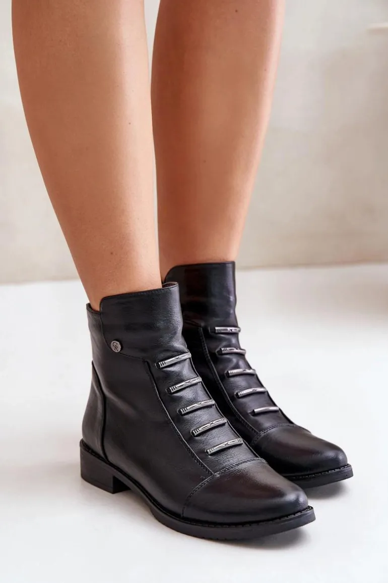 Ocieplane Botki Damskie Na Płaskim Obcasie Czarne Labise