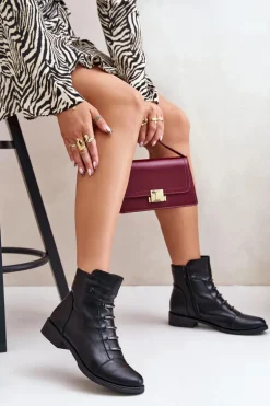 Ocieplane Botki Damskie Na Płaskim Obcasie Czarne Labise