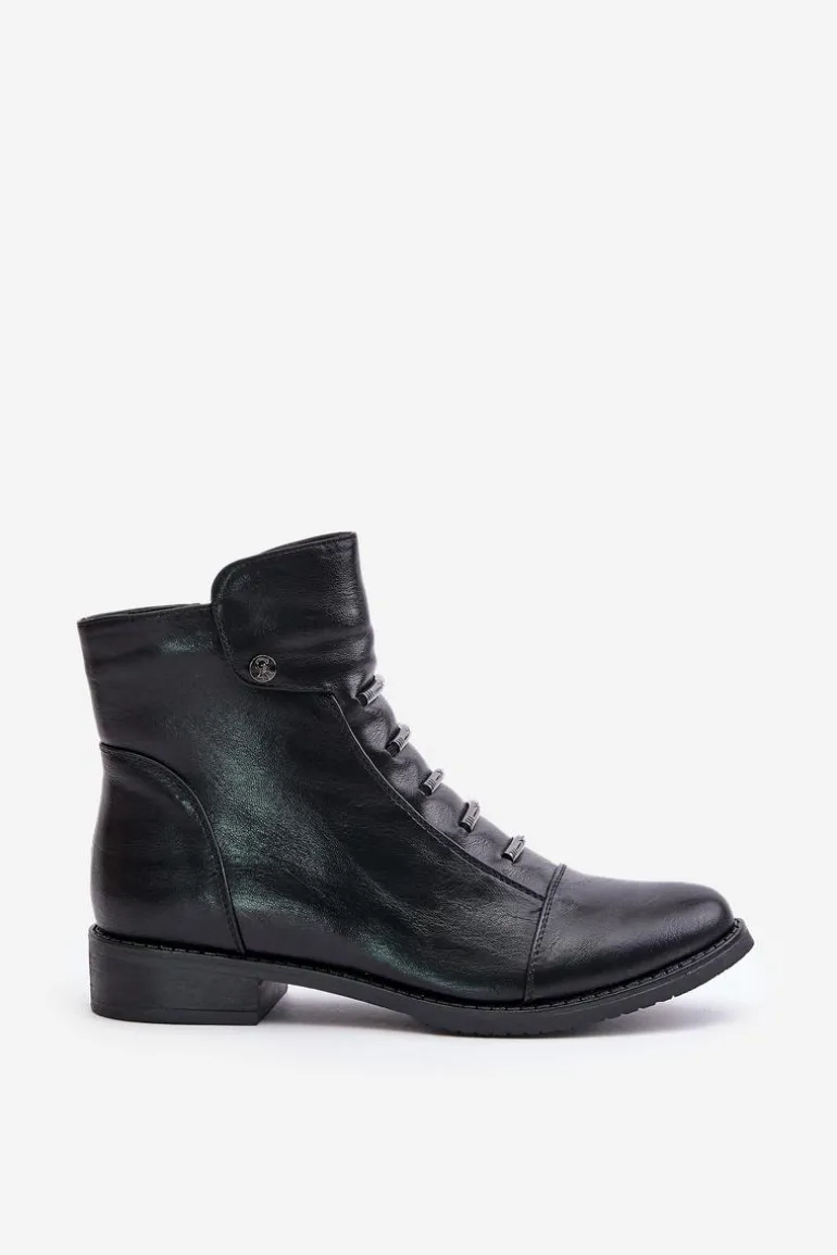 Ocieplane Botki Damskie Na Płaskim Obcasie Czarne Labise