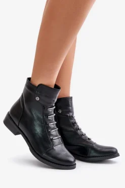 Ocieplane Botki Damskie Na Płaskim Obcasie Czarne Labise