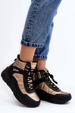 Ocieplane Botki Damskie Na Platformie Lee Cooper LCJ-23-44-1986L Złote