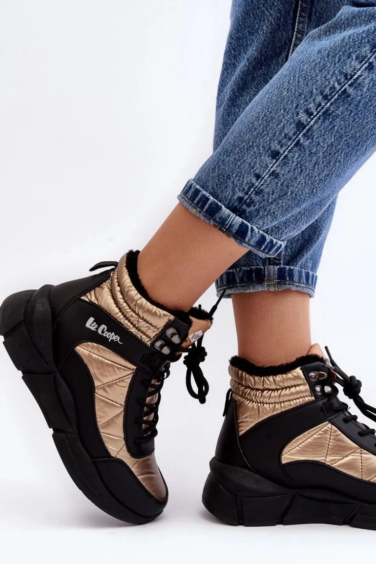 Ocieplane Botki Damskie Na Platformie Lee Cooper LCJ-23-44-1986L Złote