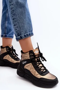 Ocieplane Botki Damskie Na Platformie Lee Cooper LCJ-23-44-1986L Złote