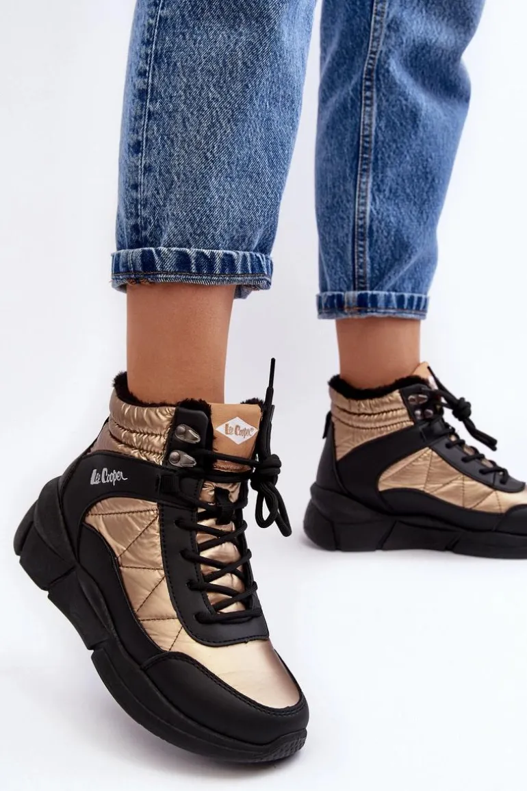 Ocieplane Botki Damskie Na Platformie Lee Cooper LCJ-23-44-1986L Złote