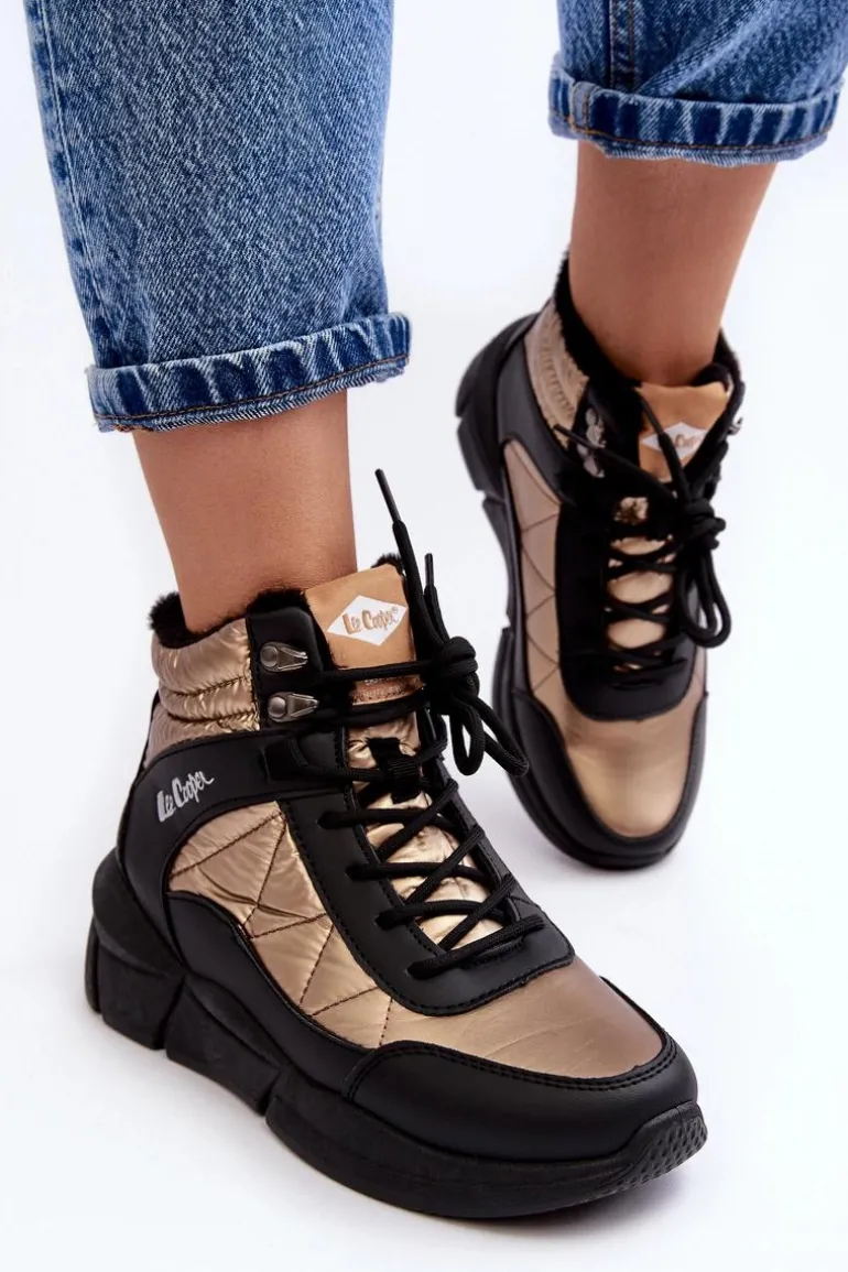 Ocieplane Botki Damskie Na Platformie Lee Cooper LCJ-23-44-1986L Złote