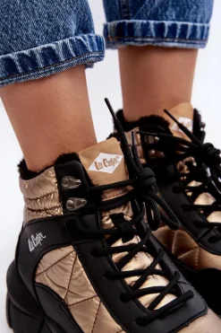 Ocieplane Botki Damskie Na Platformie Lee Cooper LCJ-23-44-1986L Złote